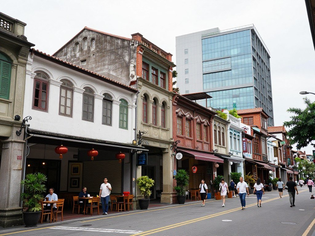 Zhongshan district street with mix of old and new buildings