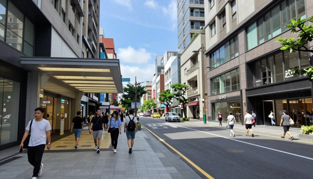 Zhongxiao Road shopping district with MRT station entrance