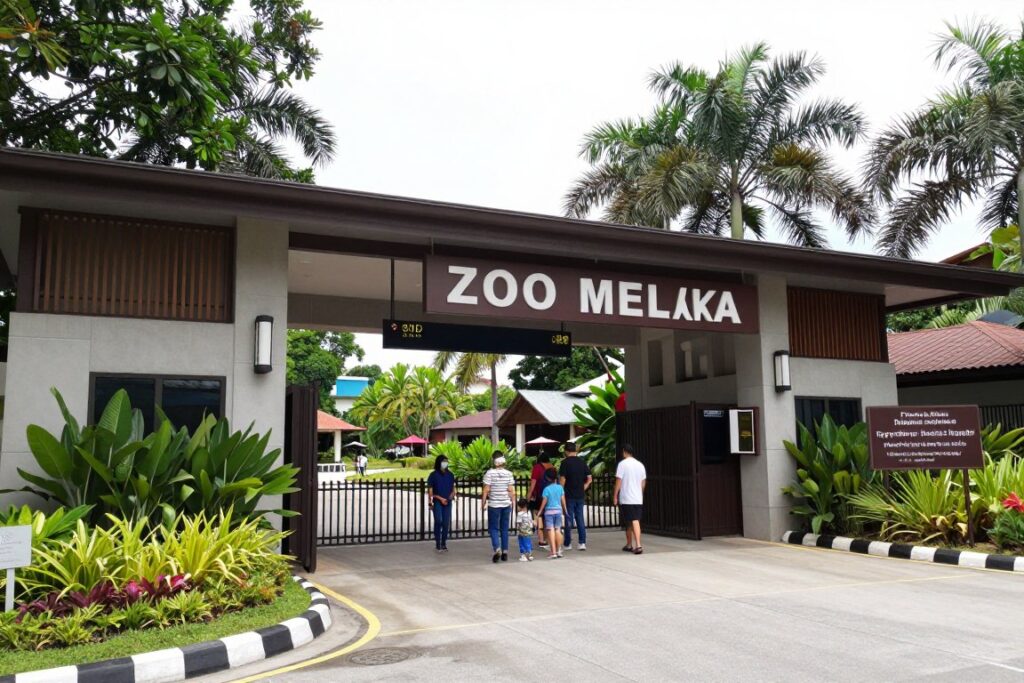 Zoo Melaka entrance with families visiting