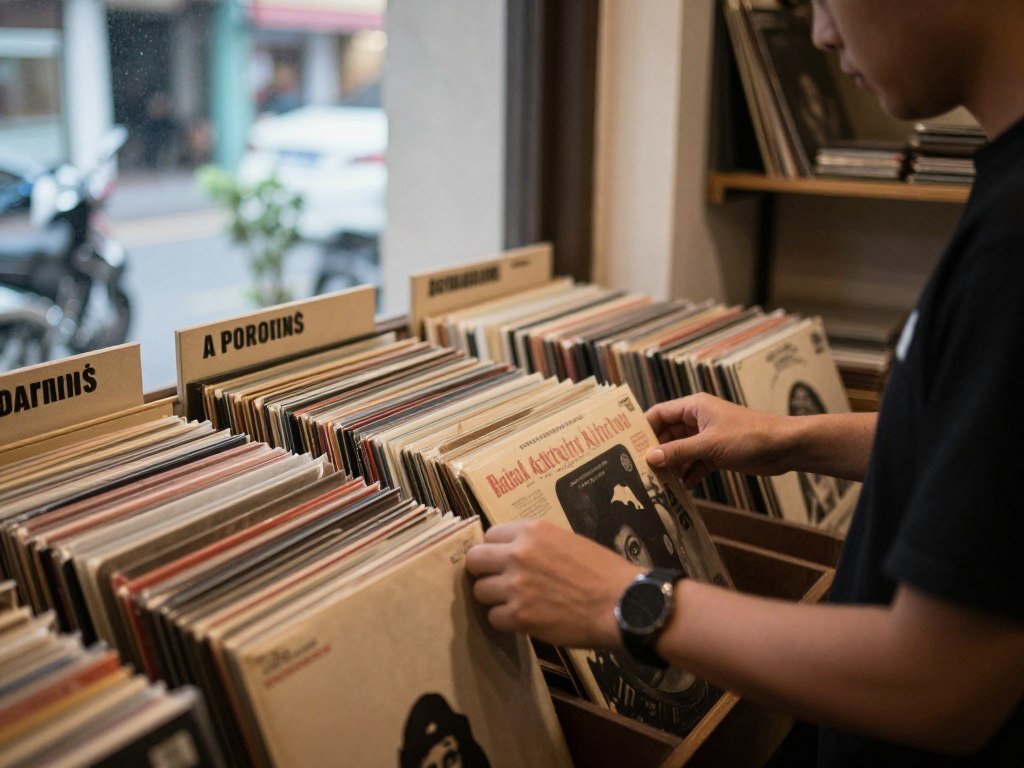customer browsing vinyl records in shop