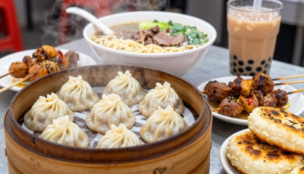 delicious and affordable Taiwan street food including dumplings and noodles