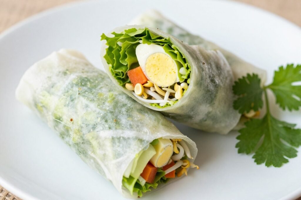 fresh popiah spring rolls cut and plated penang