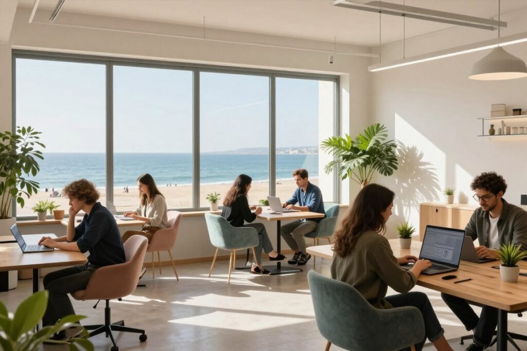 modern Lisbon coworking space with ocean view
