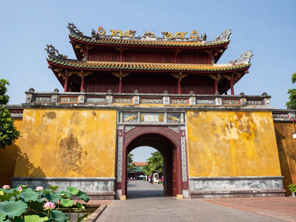 ornate gate entrance to Hue Imperial City with traditional Vietnamese architecture ornate gate entrance to Hue Imperial City with traditional Vietnamese architecture