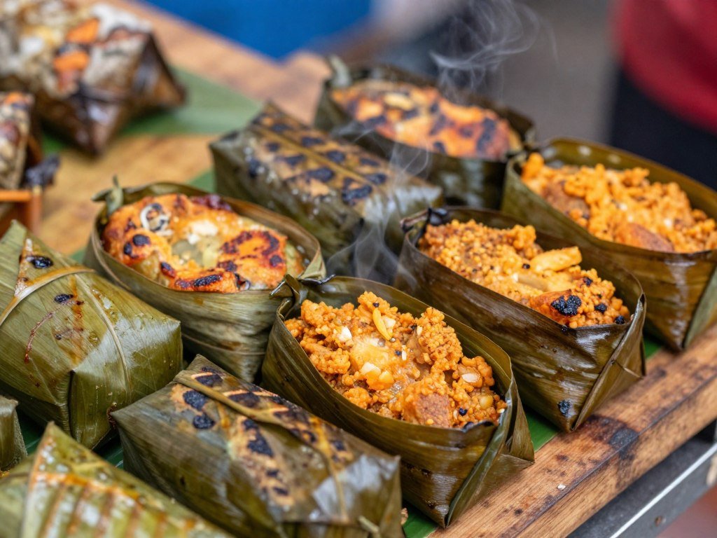 otak-otak grilled fish cakes wrapped in banana leaves