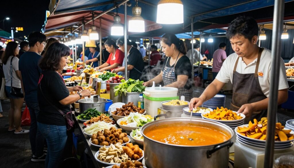 pasembur vendor assembling dish at night market