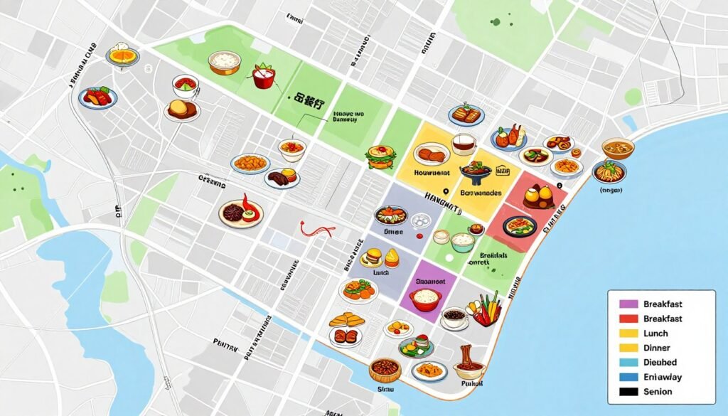 penang street food area map with hawker centres marked