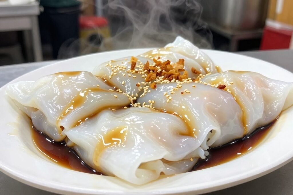 plate of chee cheong fun rice noodle rolls penang