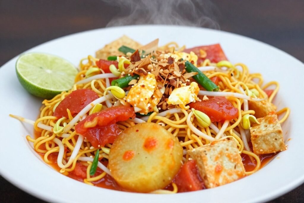 plate of mee goreng indian fried noodles penang