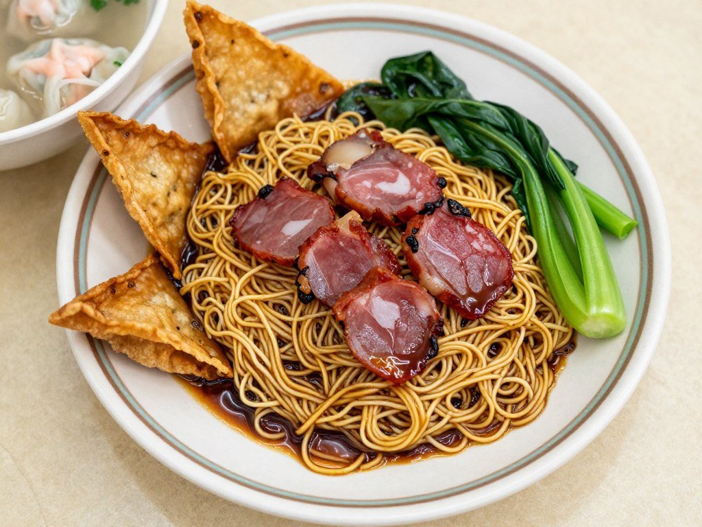 plate of wan tan mee with wontons penang