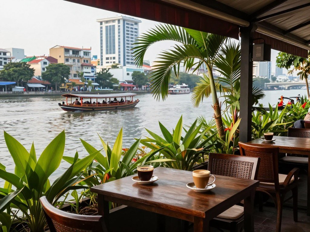 riverside cafe along Saigon River