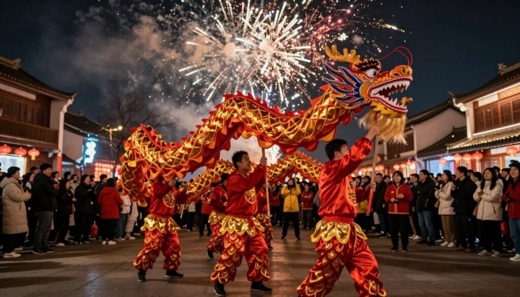 spectacular lunar new year dragon dance performance in Southeast Asian city