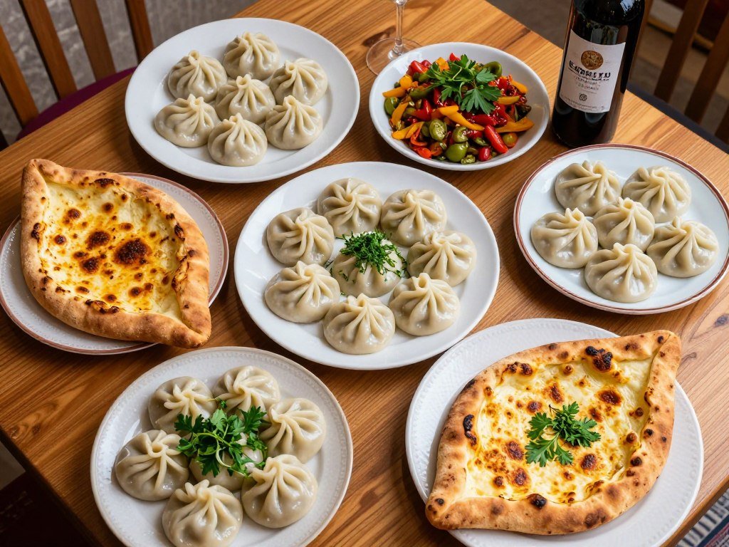 traditional Georgian food spread at restaurant