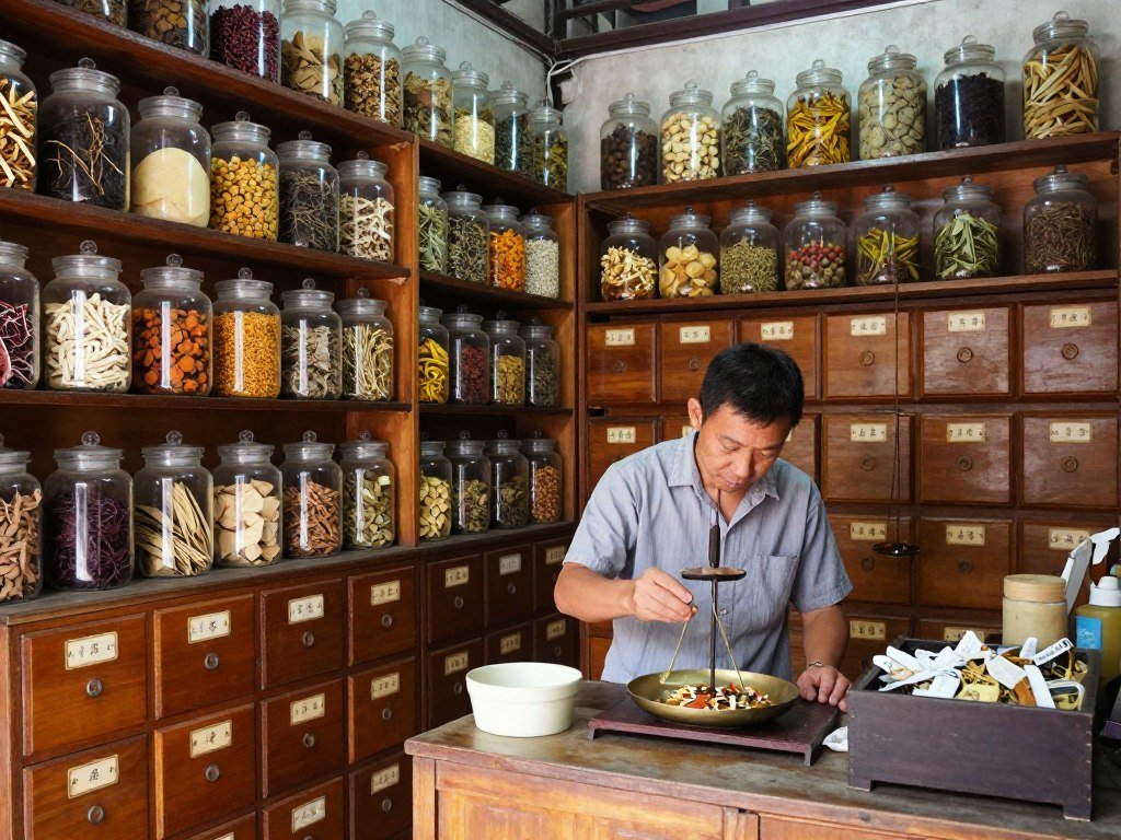traditional medicine shop interior jars