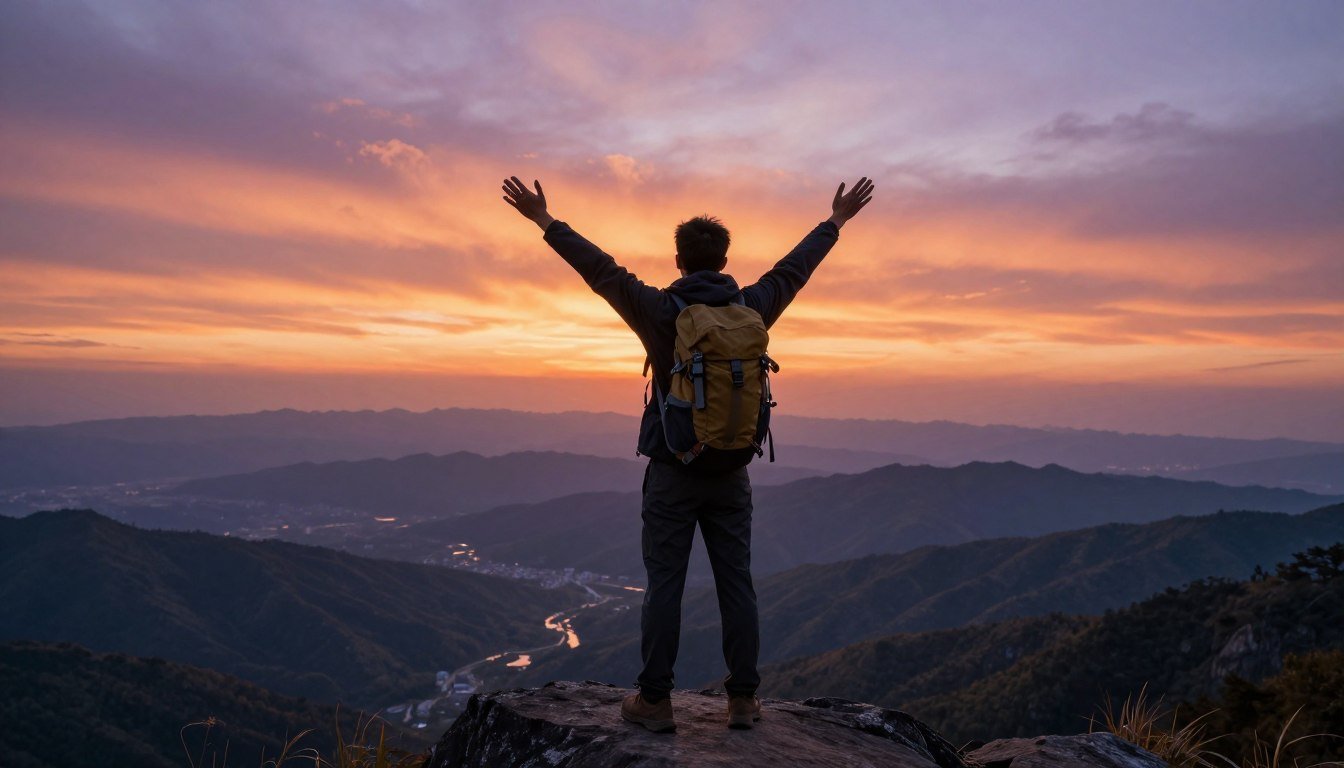 travel for free scenic destination with backpacker overlooking mountains