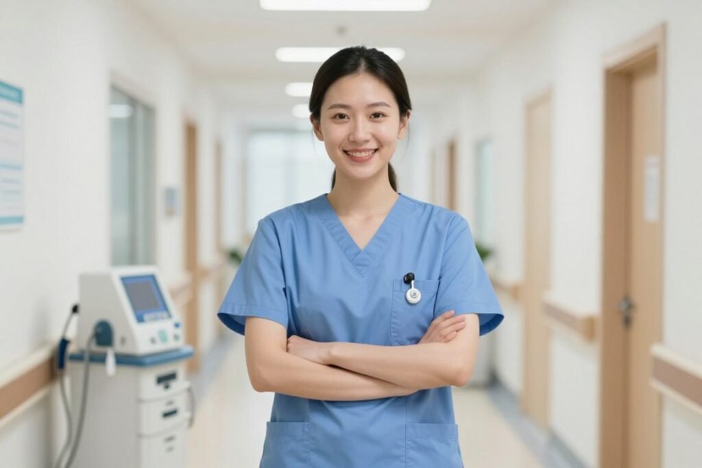 travel nurse in modern hospital setting