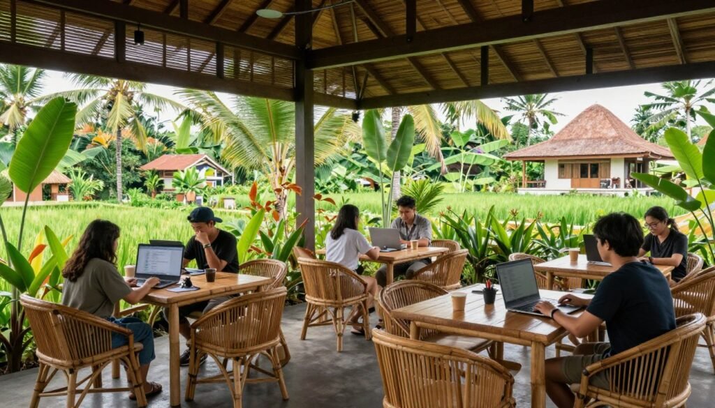 tropical coworking space in Bali with open-air design