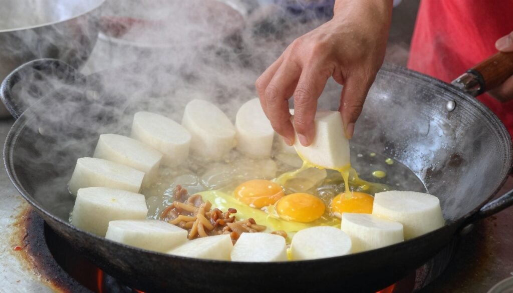vendor cooking char koay kak at hawker stall