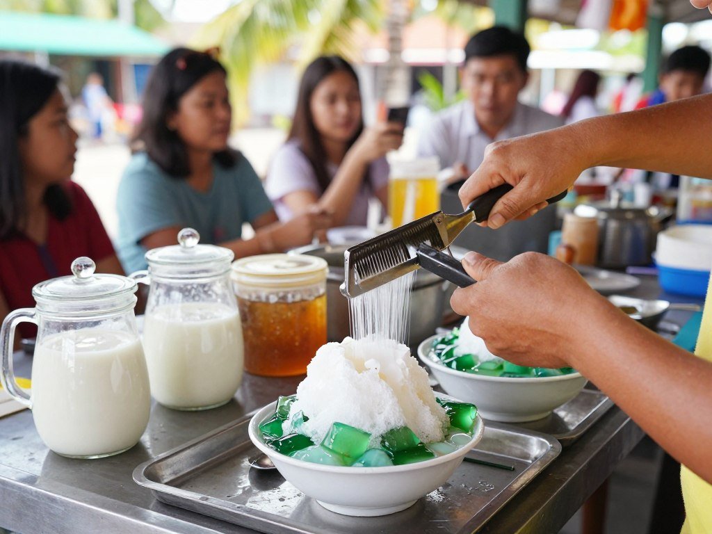 vendor preparing cendol at hawker stall penang