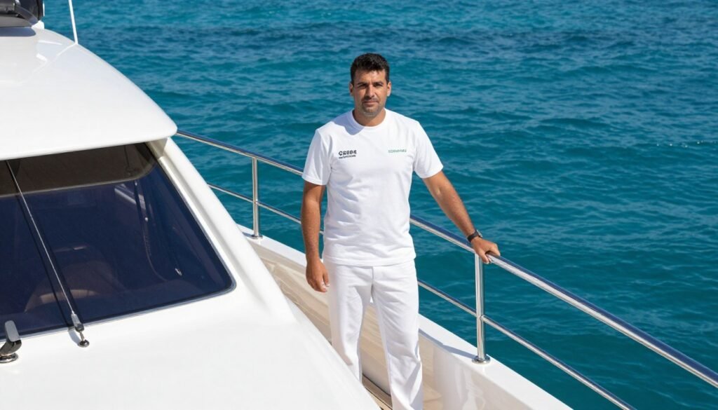 yacht crew member on luxury vessel at sea